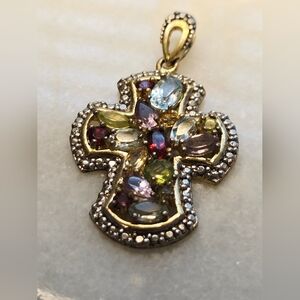 Elegant Multicolor Gemstone Cross Pendant